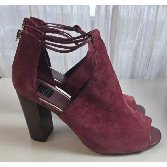 White House Black Market Wine Red Suede Ankle Strap High Heels - Picture 4 of 10
